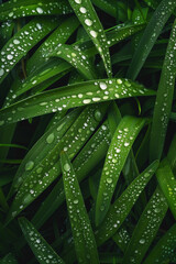 The textured surface of dew-covered grass blades, featuring sparkling droplets and lush greenery. Dewy grass textures offer a fresh and rejuvenating backdrop.