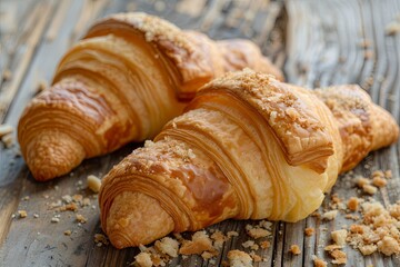 Fresh Crust and Crumbs: Rustic Bakery Morning with Two Croissants