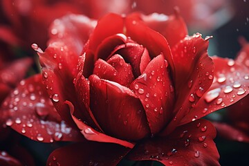 Beautiful red tulip flowers with water drops close-up.
