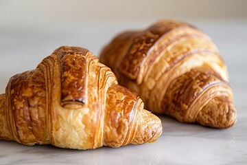 French Eateries Delight: Soft Focus Photography of Two Delicious Croissants