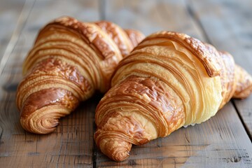 French Eateries Finest: Two Captured Homemade Croissants Bathed in Natural Light