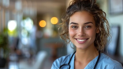 Smiling Woman in Scrubs. Generative AI