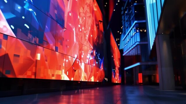 a video projection mapping onto a building facade. .