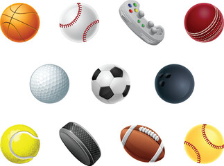 Sports balls icons including football, basketball and baseball symbols set