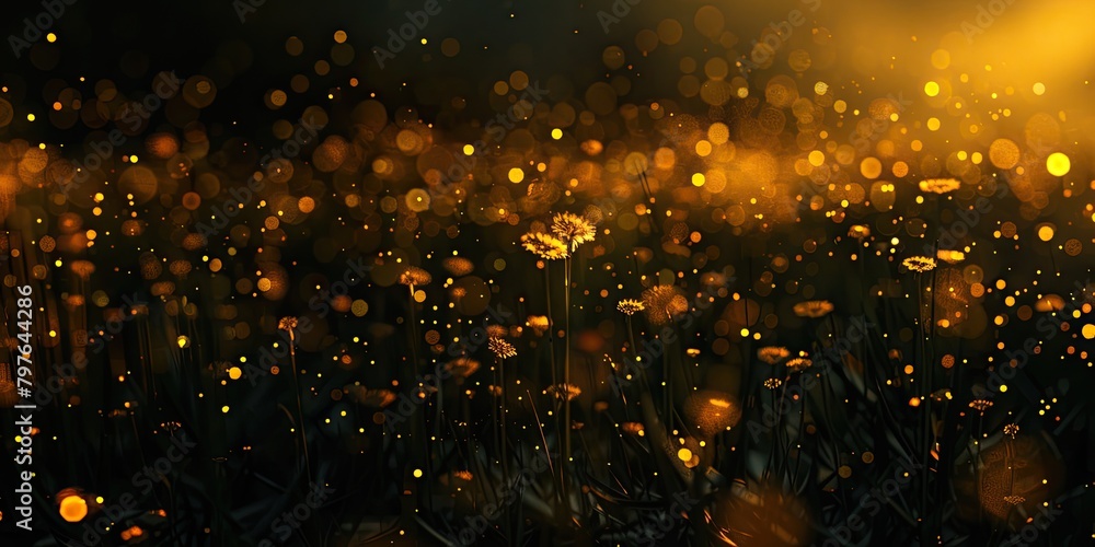 Poster ethereal bokeh effect enhanced by the presence of fireflies, creating a natural spectacle.