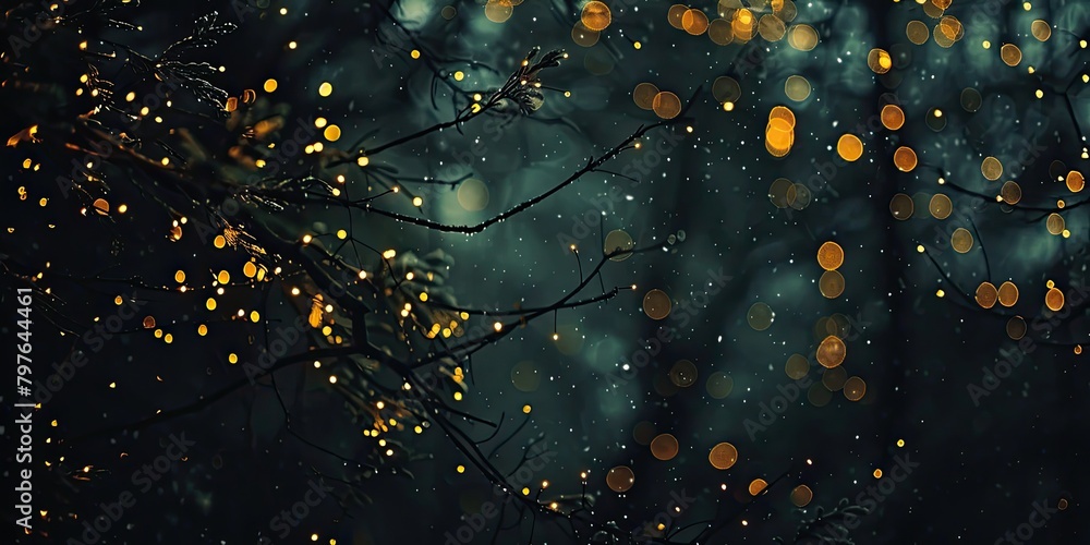 Poster ethereal bokeh effect enhanced by the presence of fireflies, creating a natural spectacle.