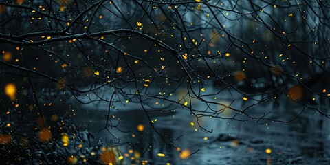 Ethereal bokeh effect enhanced by the presence of fireflies, creating a natural spectacle.