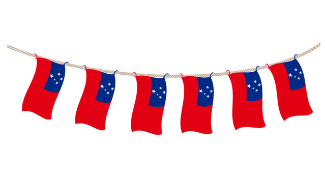 close up sanoa flag bunting to celebrate samoa independence day on isolated transparent background