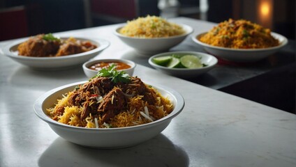 Full plater biryani in restaurant fast food on white