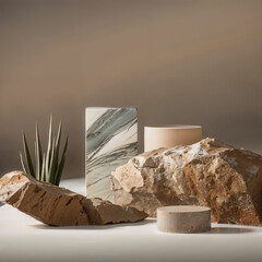 Trendy minimalist natural background. Natural product present placement display, beauty product promotion mockup.	