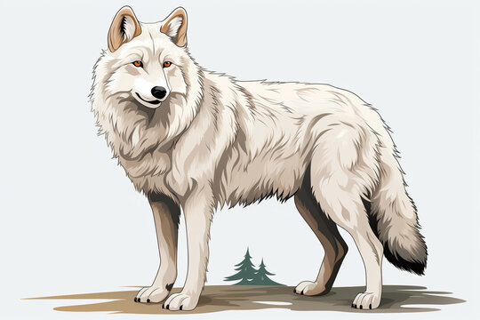 recommend clip art: Illustration of a wolf with a Christmas tree on a white background