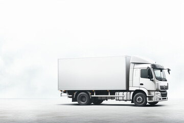 White commercial delivery truck with blank white box. 3D Rendering