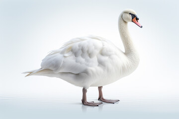 White swan isolated on white background. 3d rendering, 3d illustration