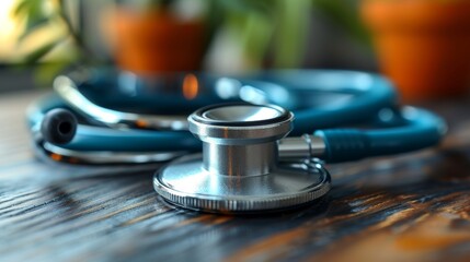 Stethoscope on Wooden Table. Generative AI