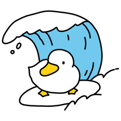 Duck surfs