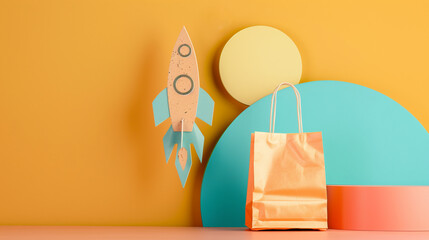 shopping paper bag with rocket, increase selling.
