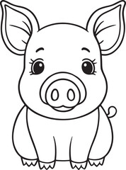 Pig cartoon character, cute lines and colorful coloring pages.