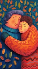 Couple love hugging painting drawing art.