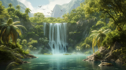 A beautiful landscape image of a waterfall in a jungle
