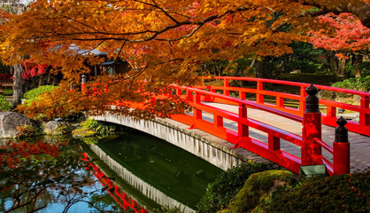 Brücke, Japanischen Garten in Sakaiminato, Japan - obrazy, fototapety, plakaty