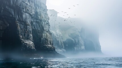 A group of birds soaring above a vast body of water, creating a picturesque scene - Powered by Adobe