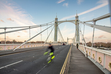 Albert Bridge is a road bridge over the River Thames connecting Chelsea in Central London on the...