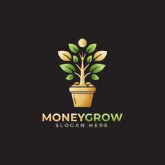 Financial growth or investment, logo 
Money tree plant with dollar coins, increasing profits and capital gains, success in wealth management concept