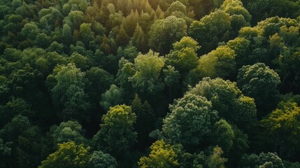 Aerial view of a peaceful forest, the earthy browns blending harmoniously with the natural setting, emphasizing tranquility and seclusion
