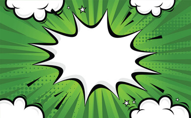 Green Comic Cartoon Background With Stars Vector Template