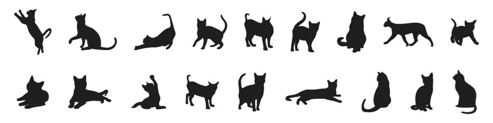 Cat silhouette collection. Set of black cat silhouette. Kitten silhouette collection. Cat silhouette set vector illustration.