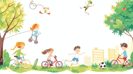Vector illustration of children playing in the summer