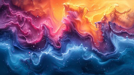 Yellow, blue and pink liquid abstract background. - obrazy, fototapety, plakaty