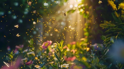 Banner background with nature and golden light. - obrazy, fototapety, plakaty