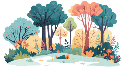 Vector illustration of forest or park in trendy flat