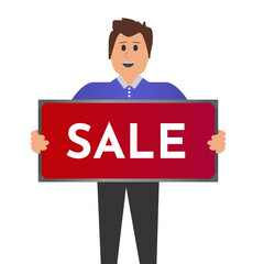 Vector business man
Illustration of a man holding a sale sign
Vector image of a male businessman holding a discount sign