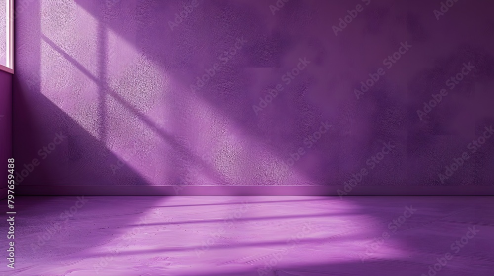 Aufkleber 3d render of a purple empty room with shadows on the wall. scene for product presentation in the sty