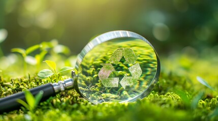 Green background with a magnifying glass featuring a carbon symbol for reducing CO2 emissions to limit global warming, sustainable development, and green business concept 1.