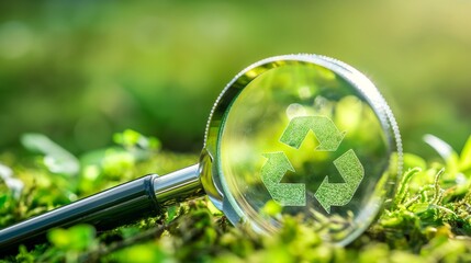 Green background with a magnifying glass featuring a carbon symbol for reducing CO2 emissions to limit global warming, sustainable development, and green business concept 1.