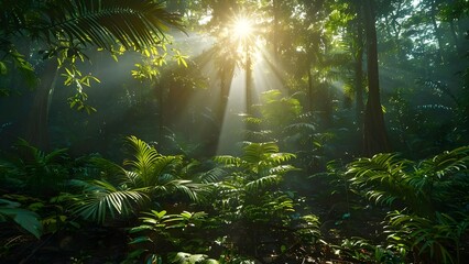 Researchers study tropical rainforest to understand diverse ecosystems and soil composition. Concept Tropical Rainforest, Ecosystem Diversity, Soil Composition, Ecological Research, Biodiversity