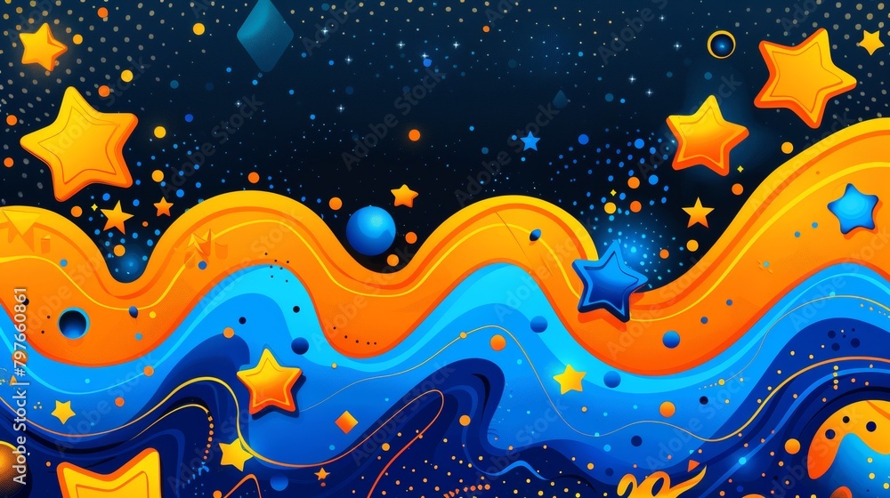 Poster a colorful abstract background with stars and planets in the sky, ai
