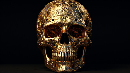 A gold design of skull over black background