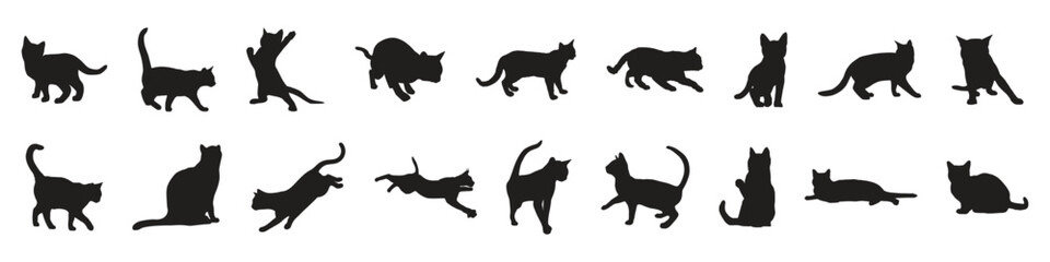 Cat silhouette collection. Set of black cat silhouette. Kitten silhouette collection. Cat silhouette set vector illustration.