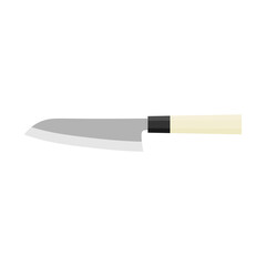 Deba bocho, Japanese kitchen knife flat design vector illustration isolated on white background. A traditional Japanese kitchen knife with a steel blade and wooden handle.