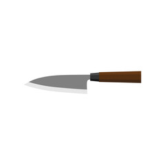 Deba bocho, Japanese kitchen knife flat design vector illustration isolated on white background. A traditional Japanese kitchen knife with a steel blade and wooden handle.