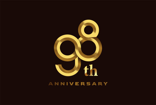 Golden 98 year anniversary celebration logo, Number 98 forming infinity icon, can be used for birthday and business logo templates, vector illustration