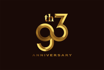 Golden 93 year anniversary celebration logo, Number 93 forming infinity icon, can be used for birthday and business logo templates, vector illustration