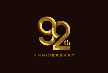 Golden 92 year anniversary celebration logo, Number 92 forming infinity icon, can be used for birthday and business logo templates, vector illustration