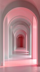liminal space pink arched hallway
