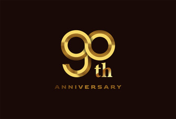 Golden 90 year anniversary celebration logo, Number 90 forming infinity icon, can be used for birthday and business logo templates, vector illustration