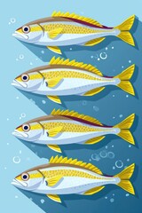 flat illustration of amberjack fish with calming colors